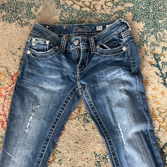 Miss Me Jeans Women’s 26 straight leg stretch blue denim cow print pocket pants - Picture 9 of 9